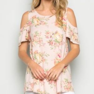 Peach floral terry cloth shoulder cut out tunic